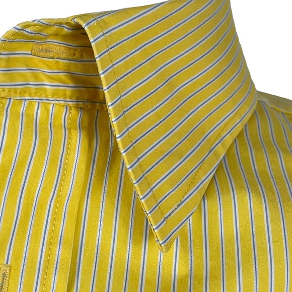Bugatchi Yellow & Thin Blue Striped Long Sleeve Button Down Dress Shirt XXL - Picture 4 of 11